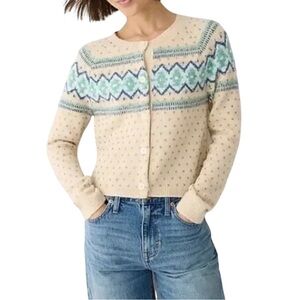 J.Crew Crystal-Embellished Fair Isle Cardigan Sweater Beige Size S